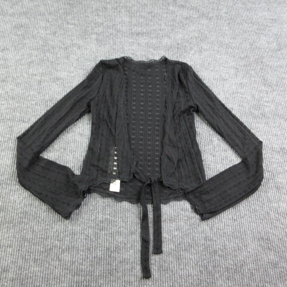 RHEGE Cardigan Womens S Black Sheer Lace Open-Knit Ruffle Bell Sleeve NWT